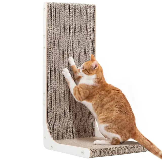 Gimars Rascador de Cartón para Gatos en Forma de L de 58cm, Rascador Vertical Estable para Proteger Muebles y Sofás, Duradero, Blanco