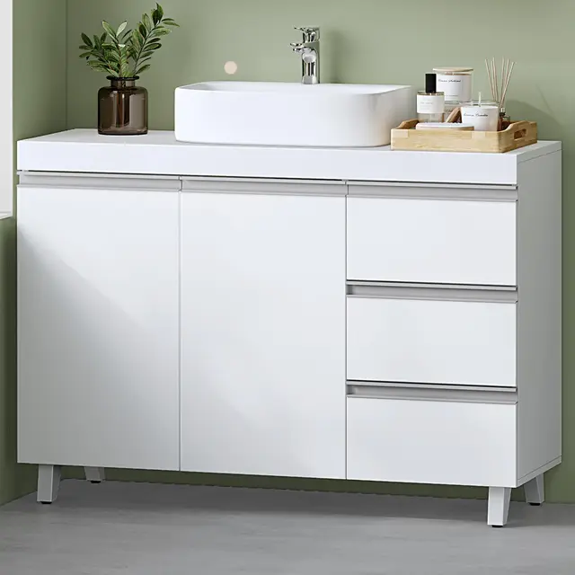 Hzuaneri Mueble Bajo Lavabo, Armario de Baño, 3 Cajones, 2 Puertas, con Pies, 30 x 90 x 64 cm, Estilo Moderno, Blanco BC29903X