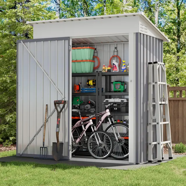 UDPATIO Casetas de Jardin Exterior, 162x92x182 cm, Cobertizo Metálico Caseta de Jardín para Candado, Cobertizo de Metal galvanizado Impermeable, para Almacenamiento de Herramientas（Gris）