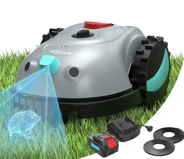 (2026 Nuevo) YARDCARE V100 Robot Cortacesped sin Cable Perimetral, Navegación Visual, Evitación de Obstáculos(150 Tipos), Robot Cortacésped con Bateria de 4 Ah, Banda magnética, Hoja de Repuesto