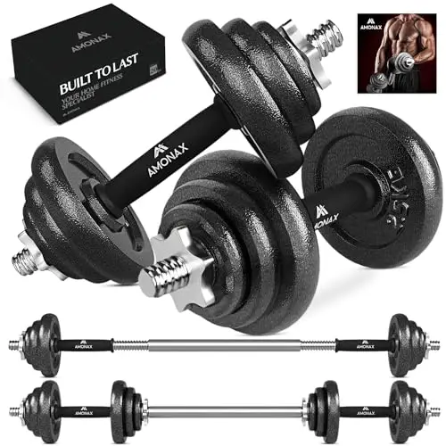 Amonax Pesas y Mancuernas Ajustables 15 20 30KG, Juego de Pesos Dumbbells Kit Hierro Fundido, Fitness Gimnasio en Casa Musculacion, Weights Set Mujer Halteres Barbell Hombres Ejercicios Deporte