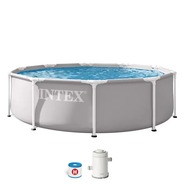 Intex - Piscina Desmontable, Gris, D305x75 cm, Capacidad para 4.485 litros, Estructura metálica, Ideal 4 Personas, Montaje 30 Minutos, Incluye depuradora, Conexiones Ø32 mm (56079)