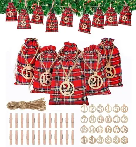 Calendario de Adviento para rellenar, calendario navideño, autorellenable, 24 bolsas de tela, juego de manualidades, bolsa de para niños, niñas, mujeres y hombres