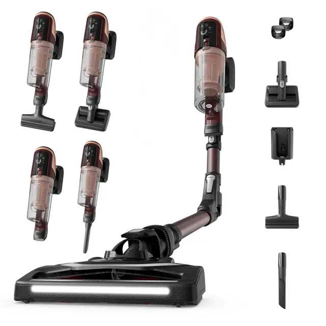 Rowenta X-Pert 6.80 Flex, Aspiradora Escoba Sin Cable, Autonomía de hasta 60 Minutos, con Luces led, Limpieza 4 en 1, Ligera, Smart Control Display, Modelo Animal Flex, Burdeos, RH6493E0