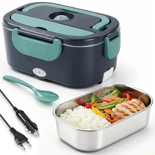 Tupper Calentador para Comida – Tartera Comida Trabajo, Loncheras de Trabajo - Marmita Eléctrica Portátil 1,5L con 2 Cables (Casa y Coche) – Lancheira Termica Facil de Limpiar