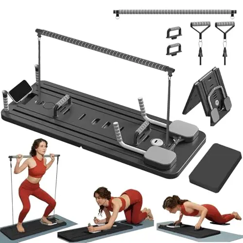 Mini Pilates Reformer Kit con Barra de Pilate y Bandas de Resistencia, Pilates Board en Casa Tabla Pilate Multifuncional Equipo de Entrenamiento