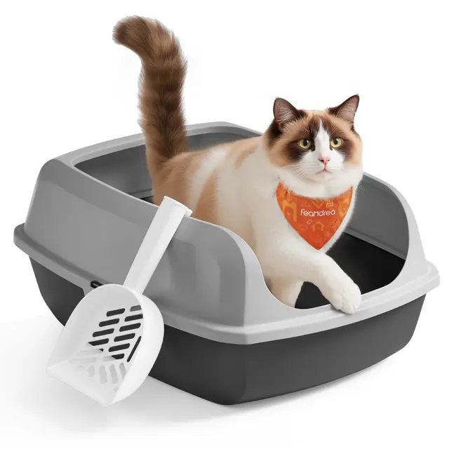 Feandrea Caja Arenero con Bordes Altos, Tamaño XXL, Abierta, con Pala, para Gatitos y Gatos Grandes, Gris Pizarra PPT010GN01