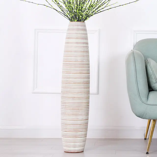 Leewadee Gran Jarrón de Suelo 85 cm - Alto Poliresina para Hierba Pampa, Flores Secas & Frescas