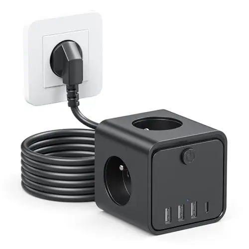 kemelo 7 en 1 regleta con usb 3 tomas 2m