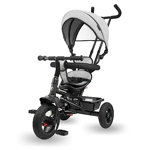 HyperMotion Triciclo Infantil con Manillar para Padres - Bici Bebé 1 Año Evolutiva hasta 20kg - Modelo Similar Kinderkraft con Barra de Empuje - Saltador Bebe Gris