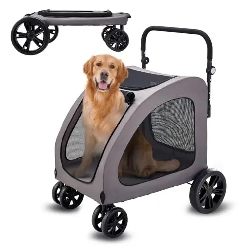 VEVOR Cochecito para Mascotas 4 Ruedas Capacidad de Peso de 173 kg Carrito Portátil para Mascotas con Ventanas de Malla Transpirable Altura Ajustable Cochecito para Animales Pequeños Medianos