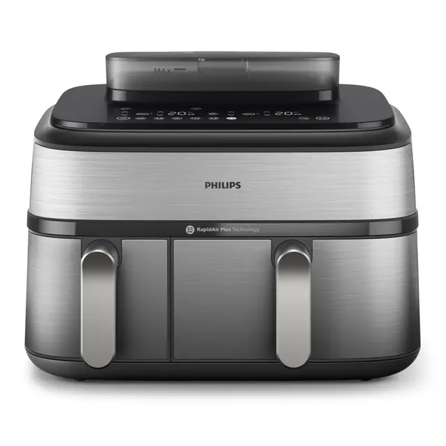 Philips Steam Airfryer 5000 Series Dual Basket - Airfryer & Vaporera en un dispositivo, 9 L, tecnología RapidAir Plus, 19 funciones de cocción, 90% menos de grasa, 2 cestas, limpieza a vapor (NA555/00