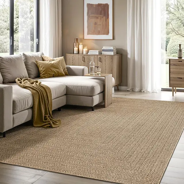 the carpet Kansas - Alfombra para Exterior e Interior con Aspecto de Yute Natural, Resistente a la Intemperie, Apta para Patio y jardín, Naturaleza, 120 x 170 cm