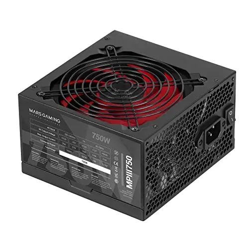Mars Gaming MPIII750, Fuente Alimentación ATX 750W, 5 Años de Garantía, 85% Eficiencia, Sistema Digital APFC, Ventilador FDB 120mm AI-RPM, Tecnologías DC-DC y SMD, Cables Planos Extralargos, Negro