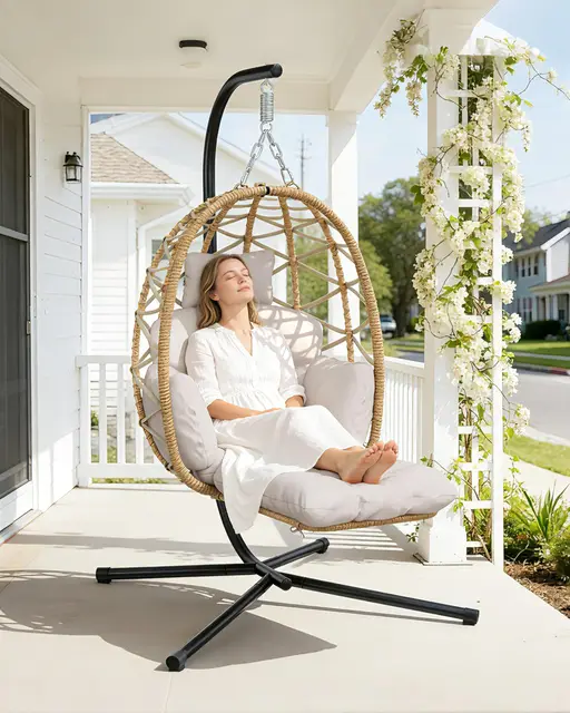 Hamaca colgante con reposapiés, cesta colgante, silla colgante de ratán, para exterior e interior, columpio colgante, silla de huevo para jardín, terraza, habitación infantil, esquina de