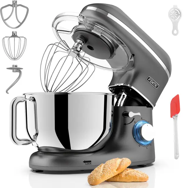 Batidora Amasadora - 2000W - Con Bol 6.2L para Hornear - Con Batidor, gancho amasador y gancho para mezclar - Incluye y accesorios adicionales - Antracita