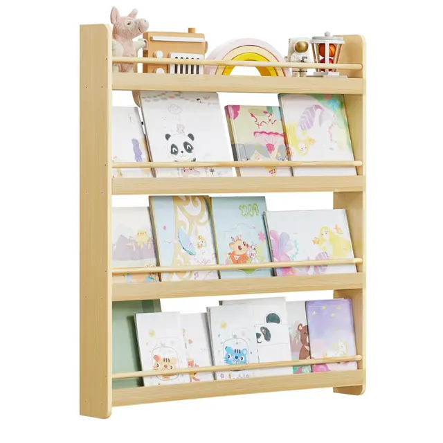 SONGMICS Estantería Infantil, Estante con 4 Niveles, para Juguetes, Estantería de Pared, para Habitación de Niños, Cuarto de Juegos, Natural GKR014YZ01