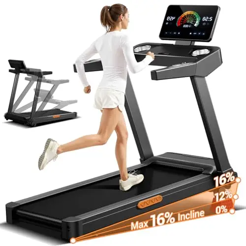 UMAY Cinta de Correr Plegable con Inclinación 16%, 14 KM/H, 3.5HP | Cinta de Andar con Frecuencia Cardíaca, Caminadora Electrica para Casa con Pantalla LED,180kg
