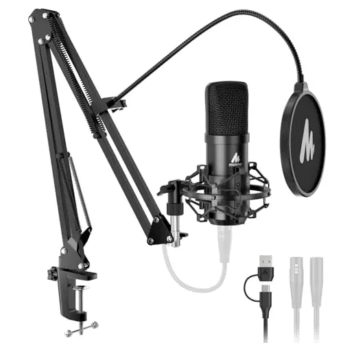 MAONO Micrófono de condensador XLR/USB: 192 kHz/24 bit PC Enchufa y usa Kit de micrófono de Podcast en metal con software, chipset de audio profesional para grabación, estudio, voz, YouTube A04 Gen2