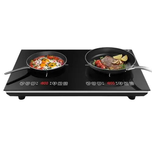 VBGK 3600W Placa Inducción 2 Fuegos,Placa Vitrocerámica Electrica 3500W, Placa Cocina 2 Fogones, 8 Niveles, Controles Táctiles, Bloqueo de Seguridad, Temporizador de 3 Horas, Fácil Limpieza