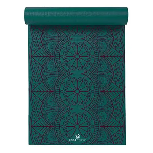 Yoga Studio Esterilla de yoga diseñada – 183 cm x 61 cm, tapete de yoga antideslizante de 6 mm, tapete de PVC a prueba de desgarros (verde azulado gota de rocío Mandala)
