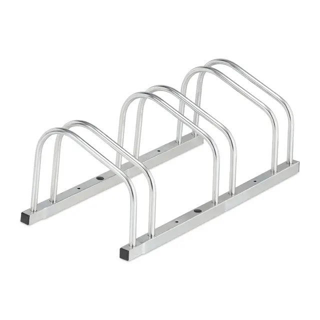 relaxdays soporte suelo 3 bicis plateado