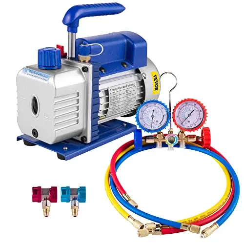 VEVOR 3 CFM 1/4HP HVAC Bomba de Vacio AC/DC, Juego de manómetros diagnósticos
