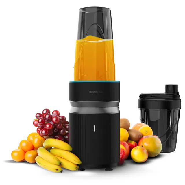 Cecotec Batidora de Vaso Individual PowerTitanium 1000 Push2Go Duo. 1000W, Cuchilla Acero Inox 6 Hojas, Pantalla LED, 2 Vasos 550ml y 700ml, Libre BPA, Texturas Suaves y Cremosas