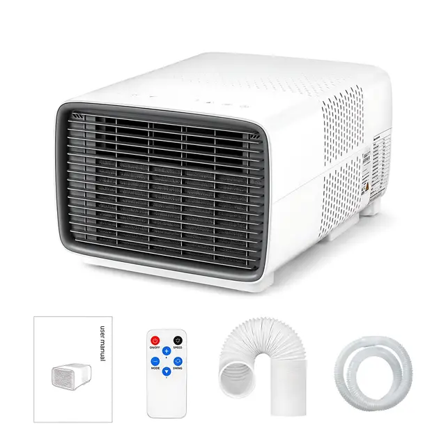 Aire Acondicionado Portátil 2700 BTU, 280W Bajo Consumo, 3 en 1 Enfriador, Deshumidificador y Ventilador con Compresor DC, Silencioso, Mando a Distancia para Camping y Caravana