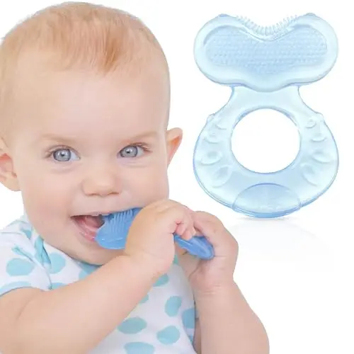 Nuby Teethe-eez suave de silicona | Mordedor de silicona con cerdas pequeñas | Estuche higiénico incluido | Azul | Adecuado desde 0 meses