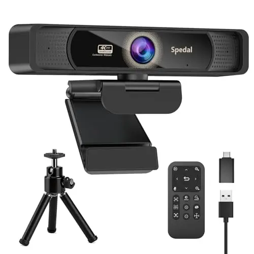 Spedal HD 4K Webcam con Micrófono y Trípode, Cámara Web Gran Angular de 120 ° con Control Remoto, Cámara Web de Transmisión para Conferencias de PC Mac, Compatible con Skype Zoom Facetime