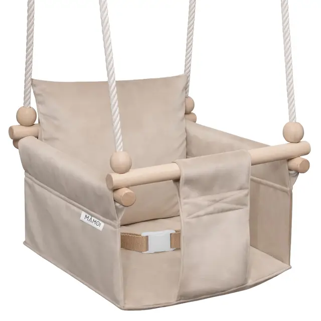 MAMOI Columpio infantil con cinturón de seguridad, altura ajustable 150–190 cm, columpio para casa, construcción estable, asiento de terciopelo, montaje fácil, columpio infantil para interior