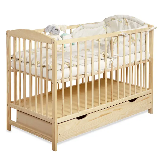 Cuna Bebe con Cajón - Cuna Bebe Madera con Barandillas de Protección - 60x120cm - Regulable en Altura - Cuna para Bebe Convertible en Cama Infantil - Cuna de Bebe para Niñas y Niños Marrón