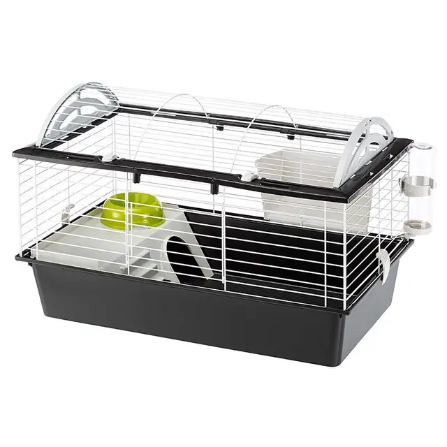 Ferplast Jaula Conejos CASITA 80 - Espaciosa, Techo Abatible, Escalera Frontal, Clips de Seguridad - Fácil Mantenimiento, Accesorios Incluidos - Eco-Sostenible - 78 x 48 x h 50 cm