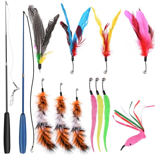 GOLDGE Juguetes para Gatos 13Pcs, Juguete Gato Interactivo, Juegos de Gatos Accesorios, Cat Toys, Cosas para Gato con Plumas, Ratóns, Pelota, Almohada y Juguete Interactivo Varias