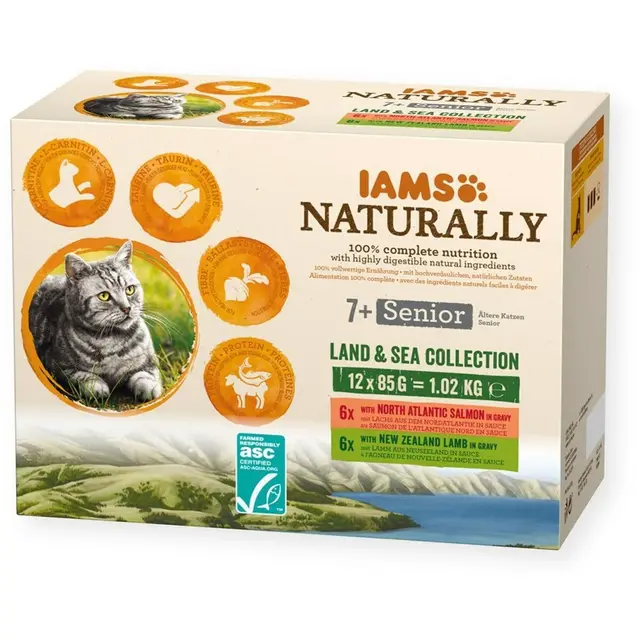 IAMS Naturally Colección Tierra y Mar Gatos Senior 12x85g