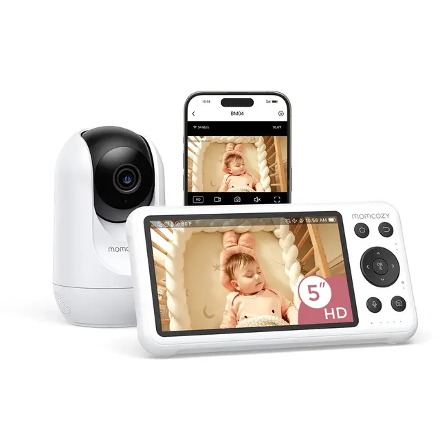 momcozy BM04 Camara Vigilancia Bebe con WiFi, 5" Vigilabebes con Camara FHD, Visión Nocturna, Detección de Llanto y Movimiento, Zona Segura, Audio Bidireccional, Grabación de Foto y Vídeo