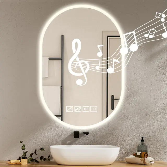 500 x 750 Bluetooth Música Espejo de Baño con Iluminación Regulable 3000K 4500K 6500K | Tiempo Antivaho IP44 Impermeable con Luz Memoria Inteligente para Hotel Hogar Oval