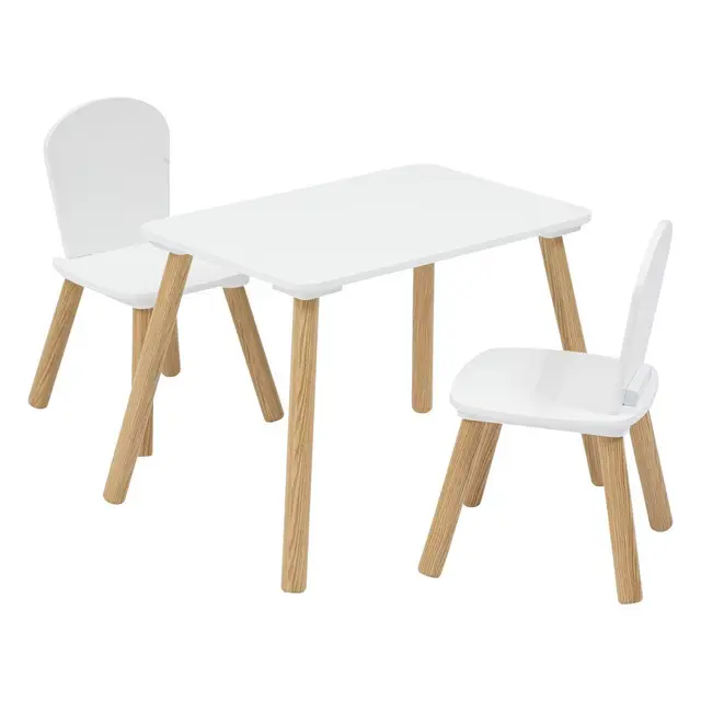 Atmosphera - Conjunto de Mesa y sillas Infantiles Alex - 3 Piezas (1 Mesa + 2 sillas) - Tablero Resistente al Agua - Muebles de Dormitorio y Sala de Juegos - para niñas y niños - Madera, Bordes