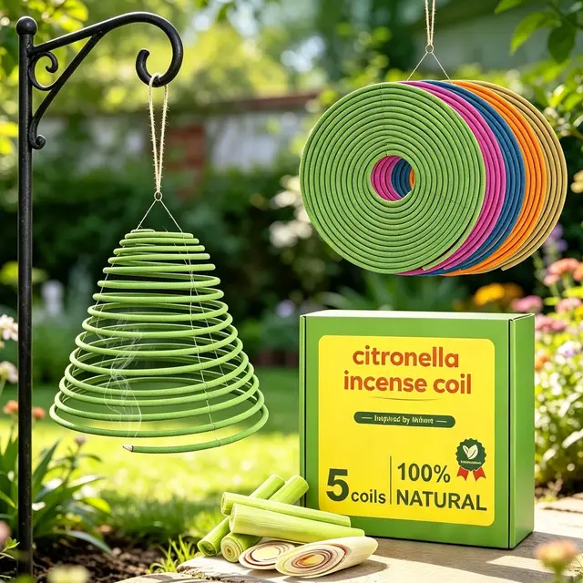Espirales de Incienso de citronela, 5 espirales Colgantes para Exteriores, 240 Horas de duración, varitas de Incienso Grandes para Patio, jardín, Camping y Exteriores