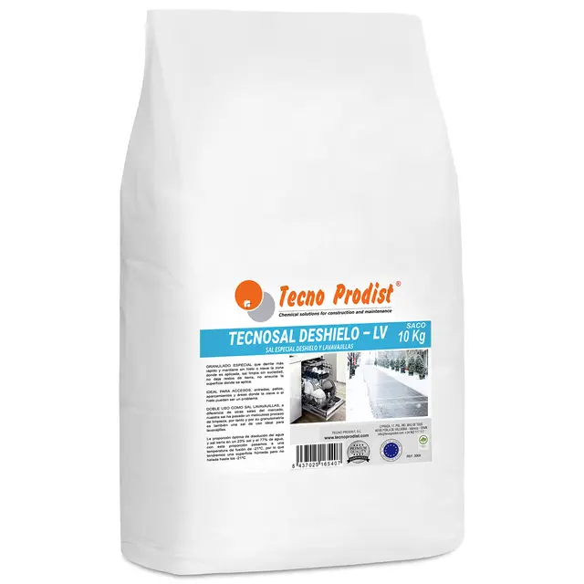 Tecno Prodist TECNOSAL DESHIELO (Saco 10 Kg) Sal Especial para derretir Hielo y Nieve en Invierno, descongelación Ideal para Caminos, entradas, aparcamientos o Carreteras, Doble Uso, Sal Lavavajillas