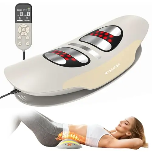 4 en 1 Masaje lumbar eléctrico, Masajeador de Espalda Inalámbrica con Tracción Airbag, Compresas Calientes, Masaje Vibratorio, Electroterapia EMS for Aliviar el Dolor de Ciática y Lumbar