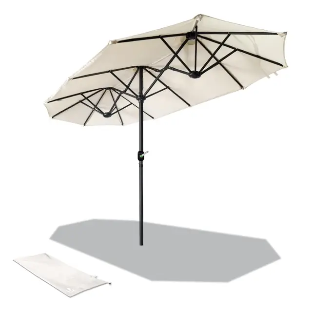 VOUNOT® Sombrilla Parasol Rectangular, Sombrillas Jardin para Terraza Playa Piscina Mercado Patio Exterior, 300 x 150 cm, Protección Solar UV50+, Doble Beige