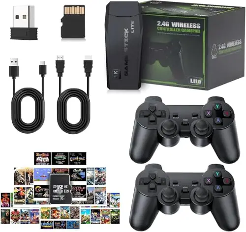 Consola de Juegos Retro Inalámbrica, Nueva Versión 2026, Dongle HDMI 4K, 9 Emuladores Incorporados, 20000+ Juegos Preinstalados, Set con 2 Mandos Negros (64G 23000Games)