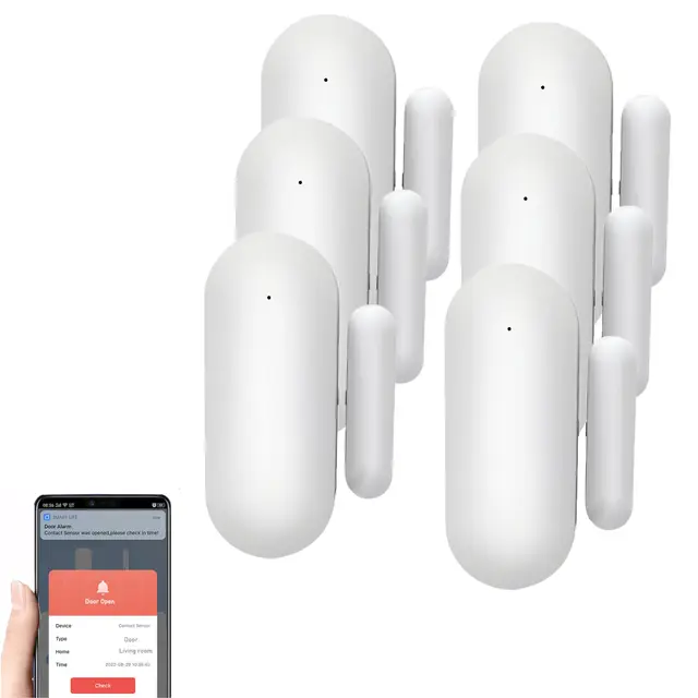 Mengshen Paquete de 6 sensores de puerta WiFi inteligentes inalámbricos para puerta y ventana, alarma con aplicación Tuya, detector de apertura de puerta, compatible con Alexa y Google Assistant