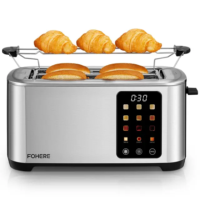 Tostadora, 2 Ranuras largas y anchas, 9 Niveles de dorado Posiciones Tostado, con Control de Pantalla Táctil Soporte para Panecillos y Bandeja Recogemigas,Cancelación/Descongelación/Recalentamiento
