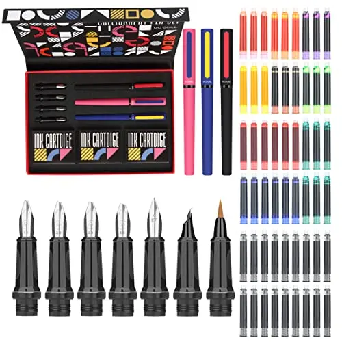 Caligrafía Pluma - 3 Estilográficas, 7 Plumones, 54 Cartuchos de Tinta - Escritura, Dibujo y Caligrafía Práctica para Principiantes GC-F354