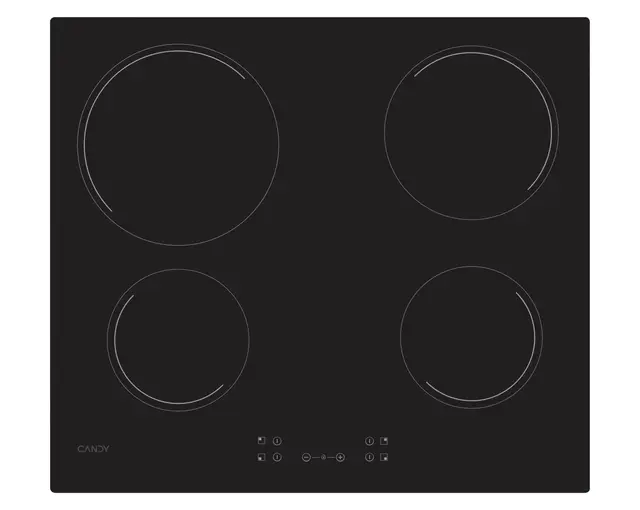 Candy Idea CH64CCB 4U2 Placa Vitrocerámica 4 Fuegos, 60CM, 10 Niveles de Potencia, 6,5KW, Mandos Centrales, Indicador de Calor, Bloqueo de Seguridad, Alerta Sobrecalentamiento y Derrames, Negro