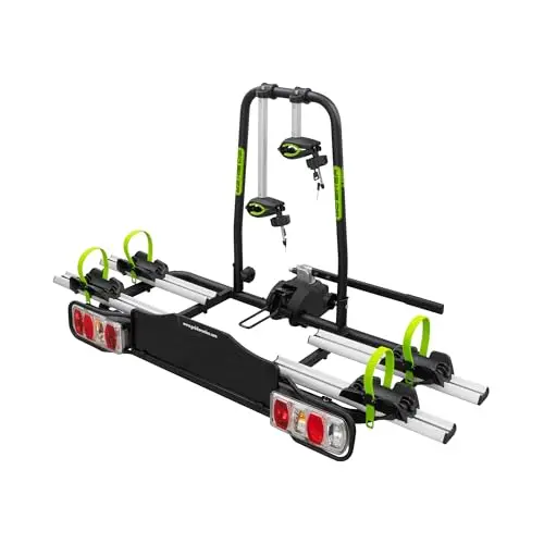 E-Trek Portabicicletas para 2 Bicicletas eléctricas- Enganche a Bola de Remolque con Palanca - Cierre de Seguridad - Chasis Acero/Aluminio - Soporta 30kg por Carril