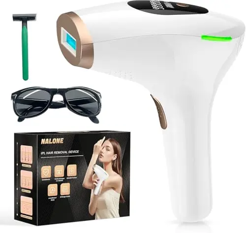 NALONE Depiladora Laser IPL 600-1200NM Depiladora Luz Pulsada con 5 Niveles de Energía, Pantalla Táctil LCD para Mujer y Hombre, Bikini, Axilas, Cara, Cuerpo Blanco